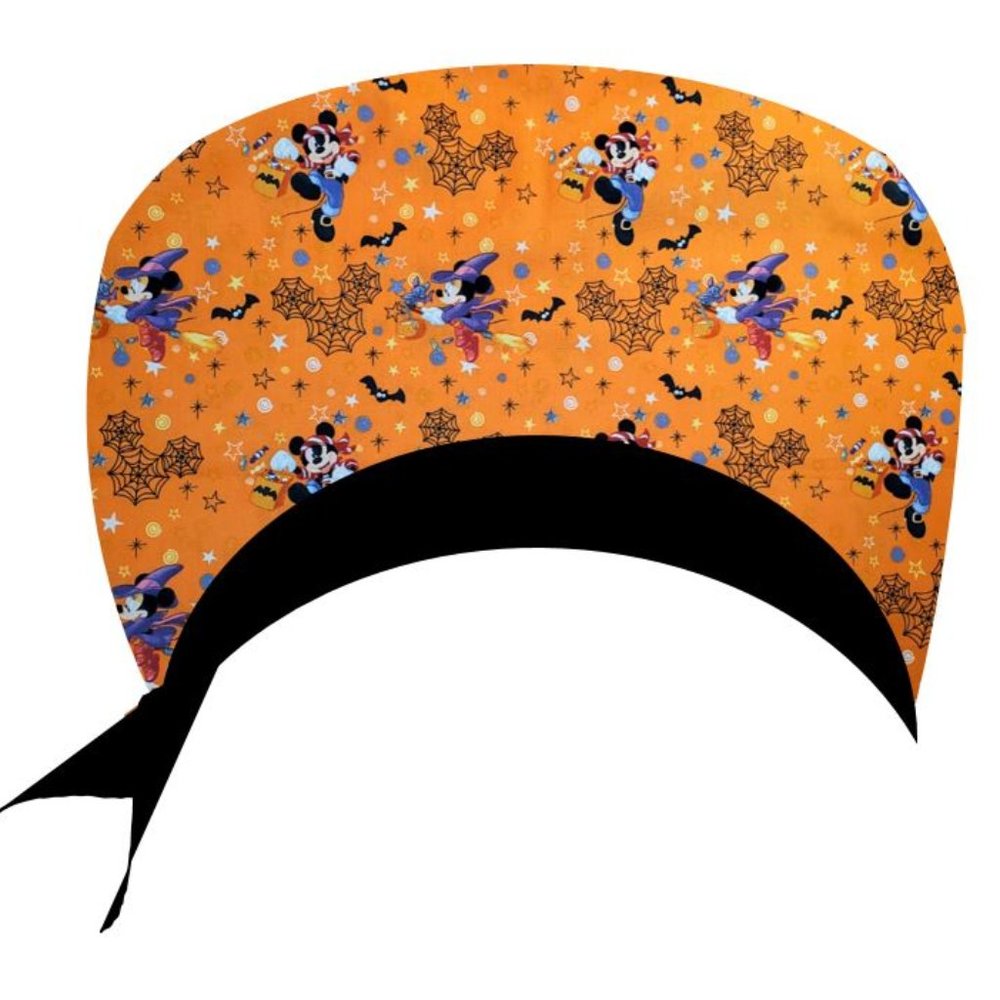 Disney Mickey Mouse Halloween Pixie Scrub Hat; Webs, Pumpkins; Surgical Cap